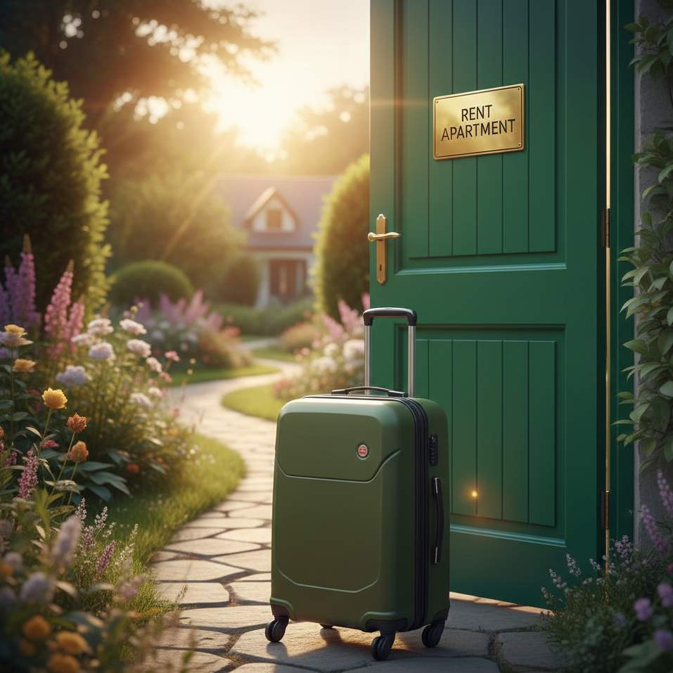 Valigia davanti alla porta di Rent Apartment.